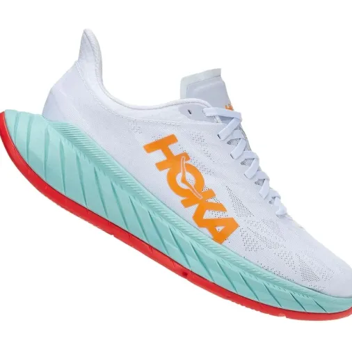 Flash Sale Hoka One One Carbon X 2 Women's Running Shoes – White / Blazing Orange Discount Running Shoes