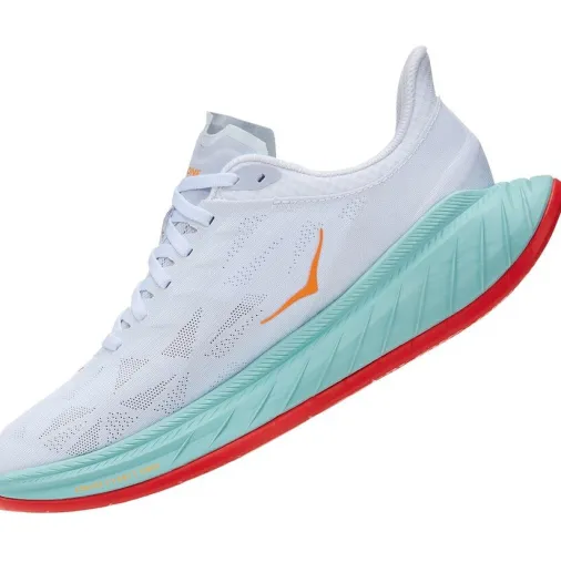 Flash Sale Hoka One One Carbon X 2 Women's Running Shoes – White / Blazing Orange Discount Running Shoes